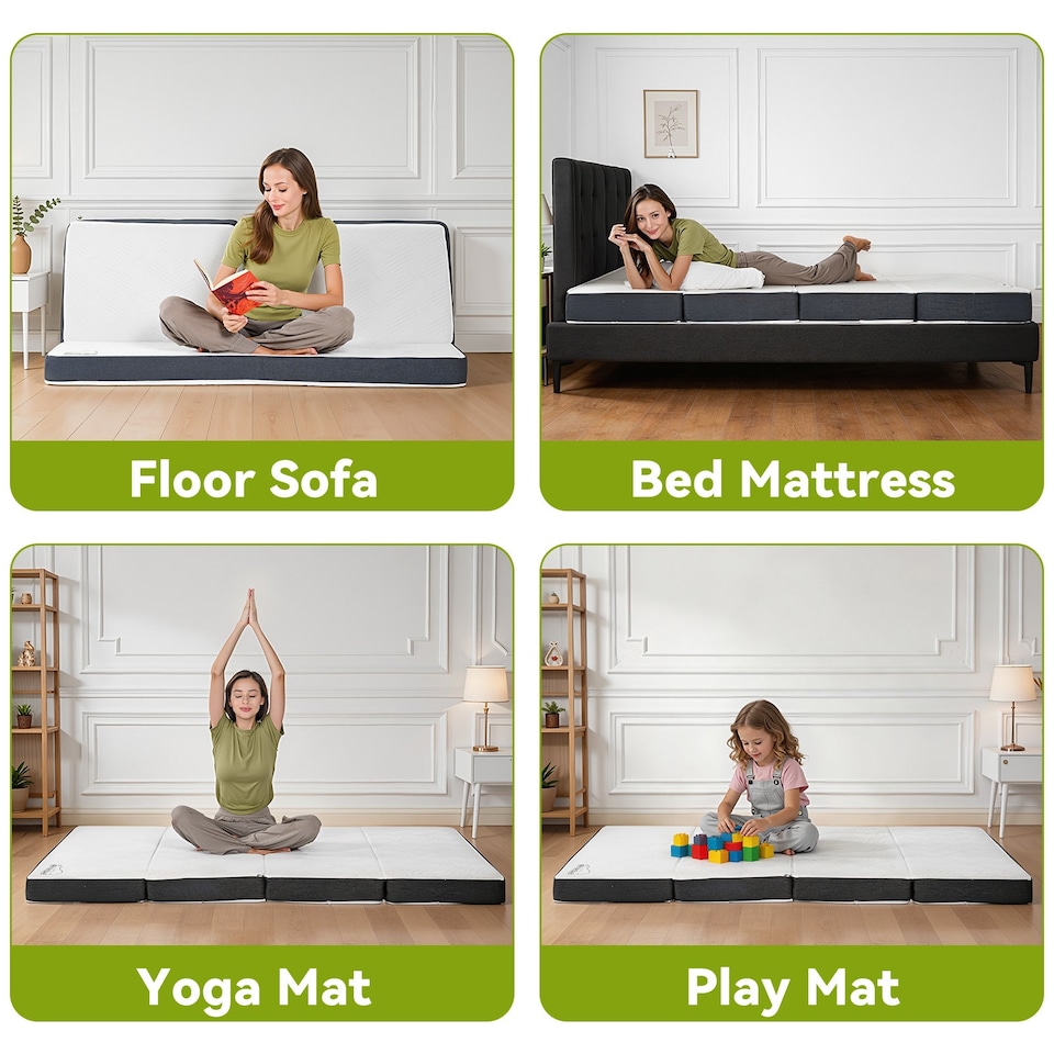 image 1 of Rattantree Folding Floor Mattress Memory Foam Futon Bed Removable Cover,20CM