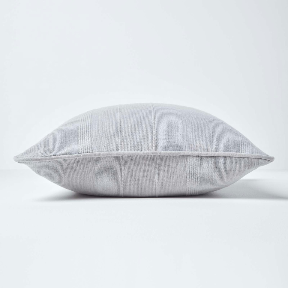 image 1 of Homescapes Cotton Rajput Ribbed Silver Grey Cushion Cover - 60 x 60 cm | Grey | 60 x 60 cm | 1
