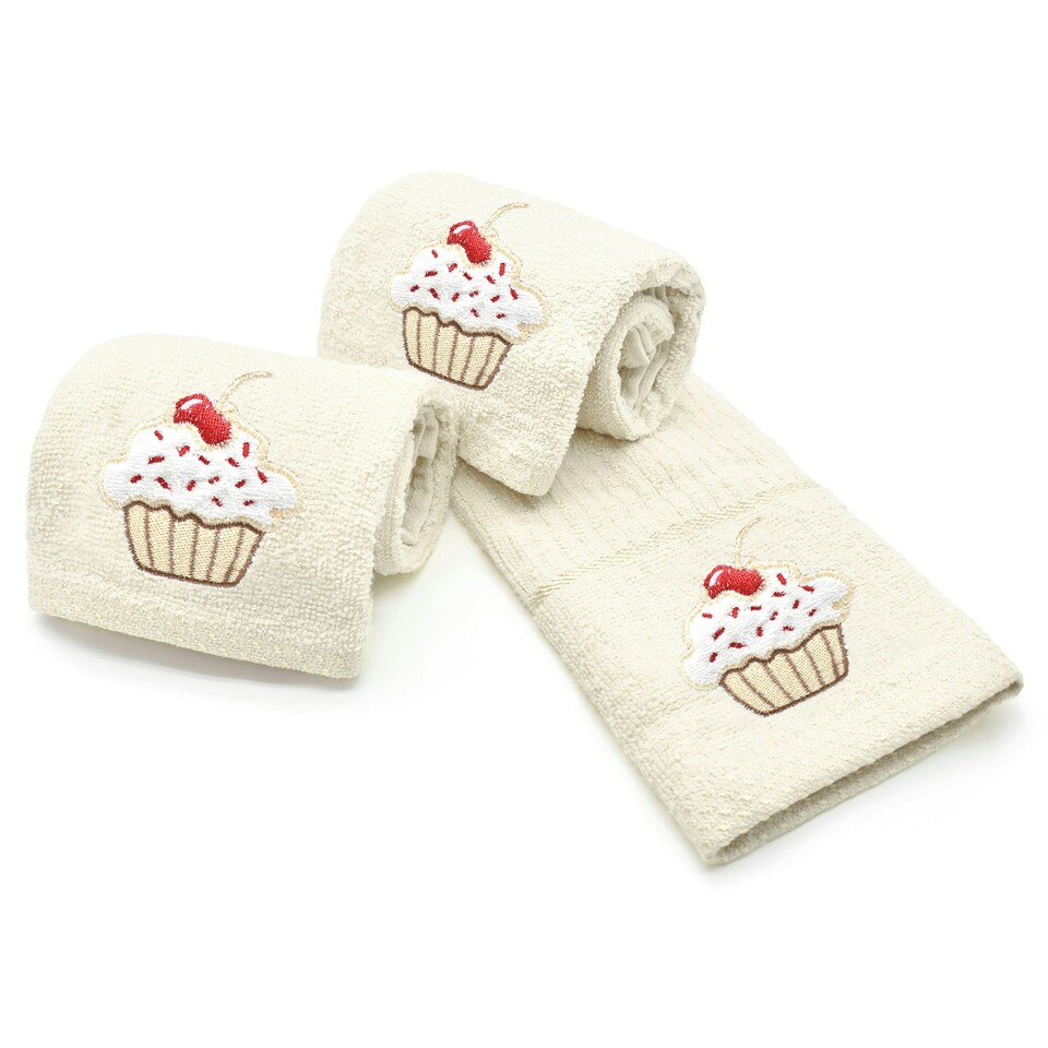 image 1 of Velosso Cupcake Embroidered Cotton Tea Towel 3 Pack Red | Red | One size