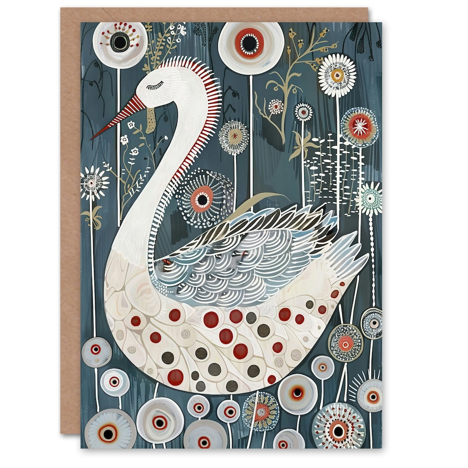image 1 of Animal Lover Bird Folk Pattern Circles Him Her Birthday Card