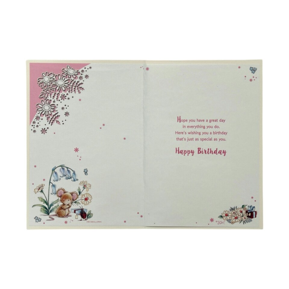 image 1 of To My Wife Cute Mouse In Flowers Design Birthday Card