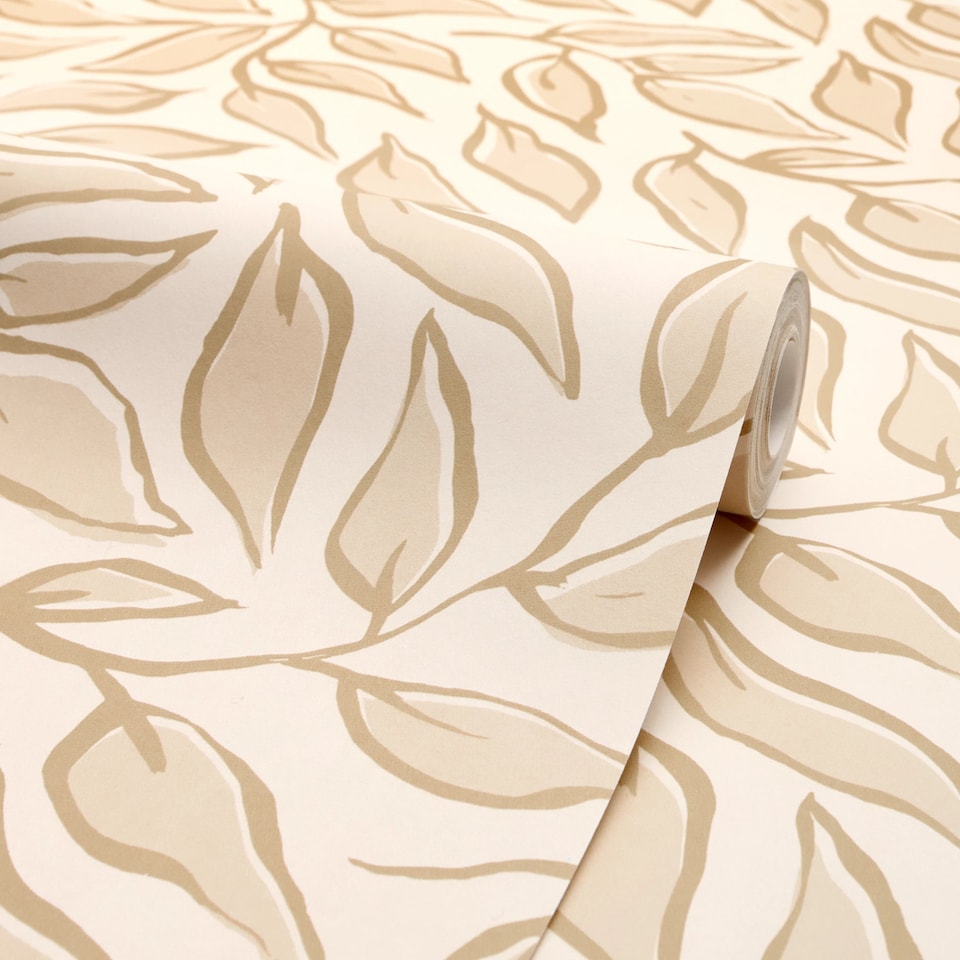 image 1 of Scattered Leaf Wallpaper in Caramel Latte | Brown | Caramel Latte | 50cm x 10m