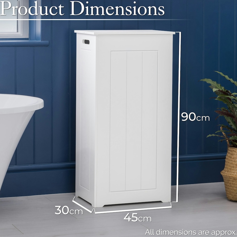 image 1 of Christow White Laundry Box Wooden Bathroom Storage Basket Linen Clothes Cabinet