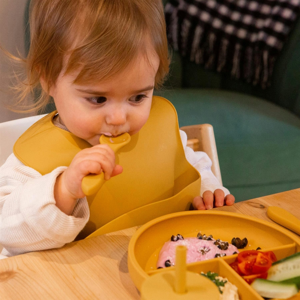 image 1 of Tiny Dining Baby Silicone Weaning Spoon - Ochre