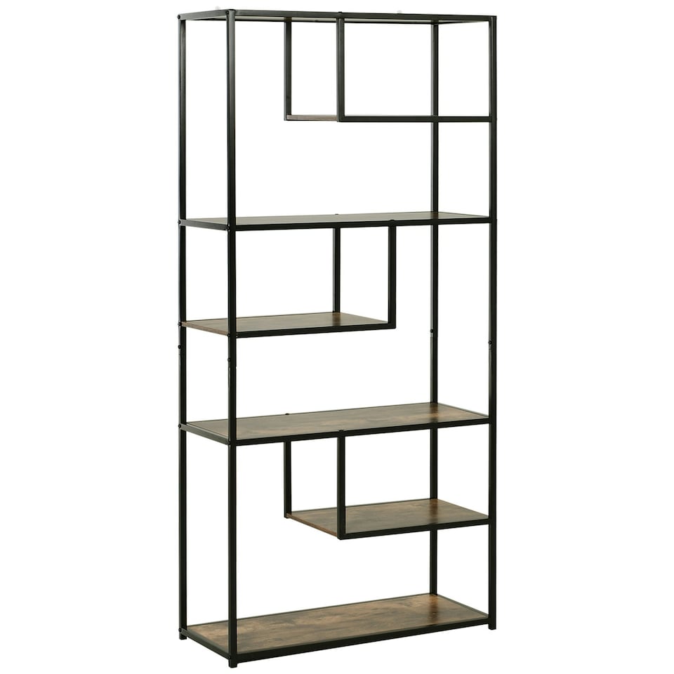 image 1 of HOMCOM Wood Bookshelf Industrial Style 6 Tier Living Room Display Rack Organiser