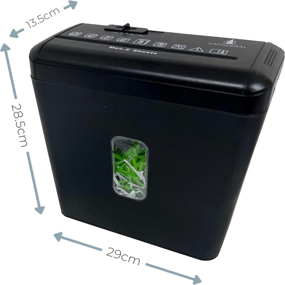 image 1 of Cathedral Cross Cut Paper Shredder Black – 5 Sheet Capacity, 8.5 L Bin, Home & Office Use