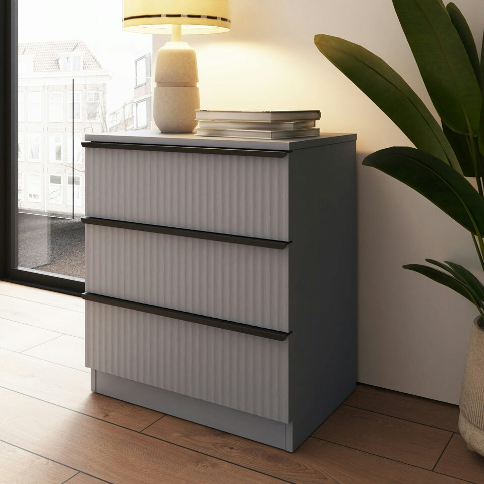 image 1 of FWStyle Lania Ripple Ridged 3 Drawer Chest Of Drawers Matt Grey