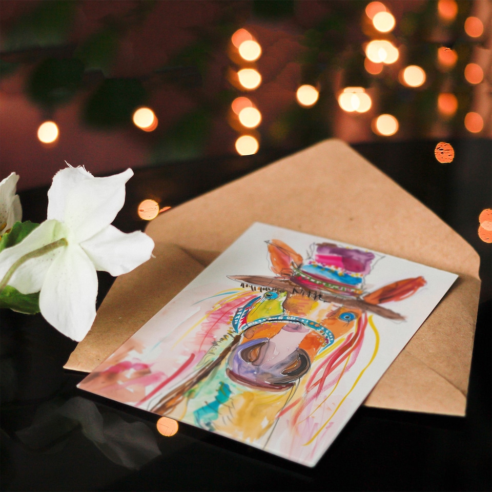 image 1 of Hippie Horse Hat Fun Colourful Child Painting Birthday Card