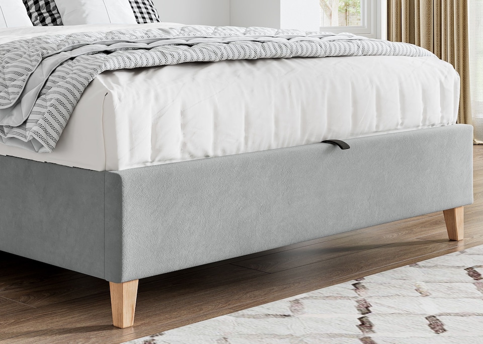image 1 of 4ft6 Double Ottoman, Grey Velvet Fabric Upholstered,Lift Up,Storage, Pleated Bed Frame