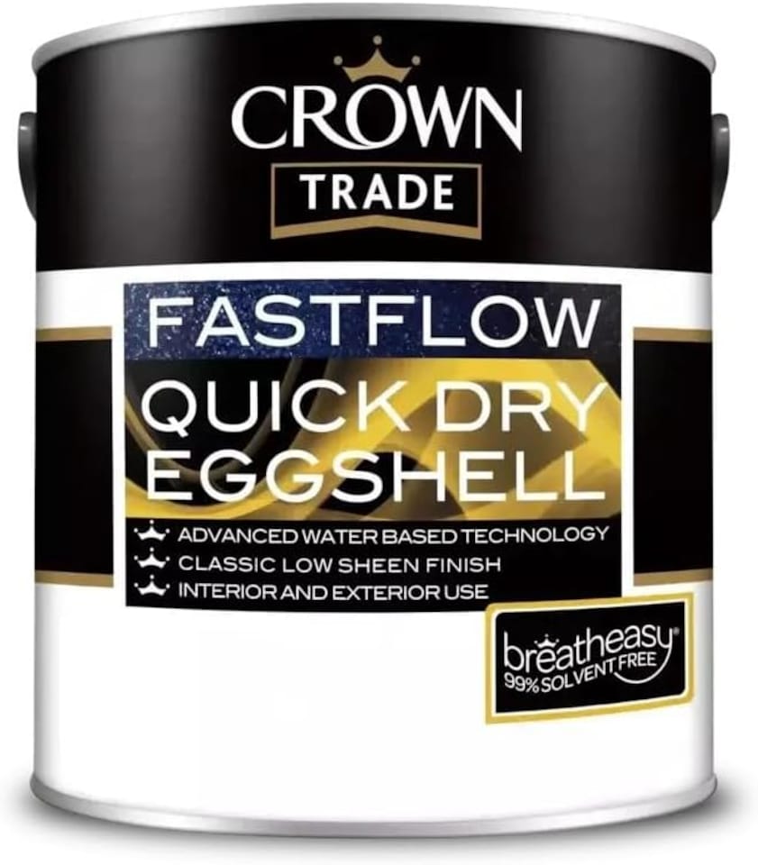 Crown Fastflow Quick Dry Eggshell Paint - White - 2.5L