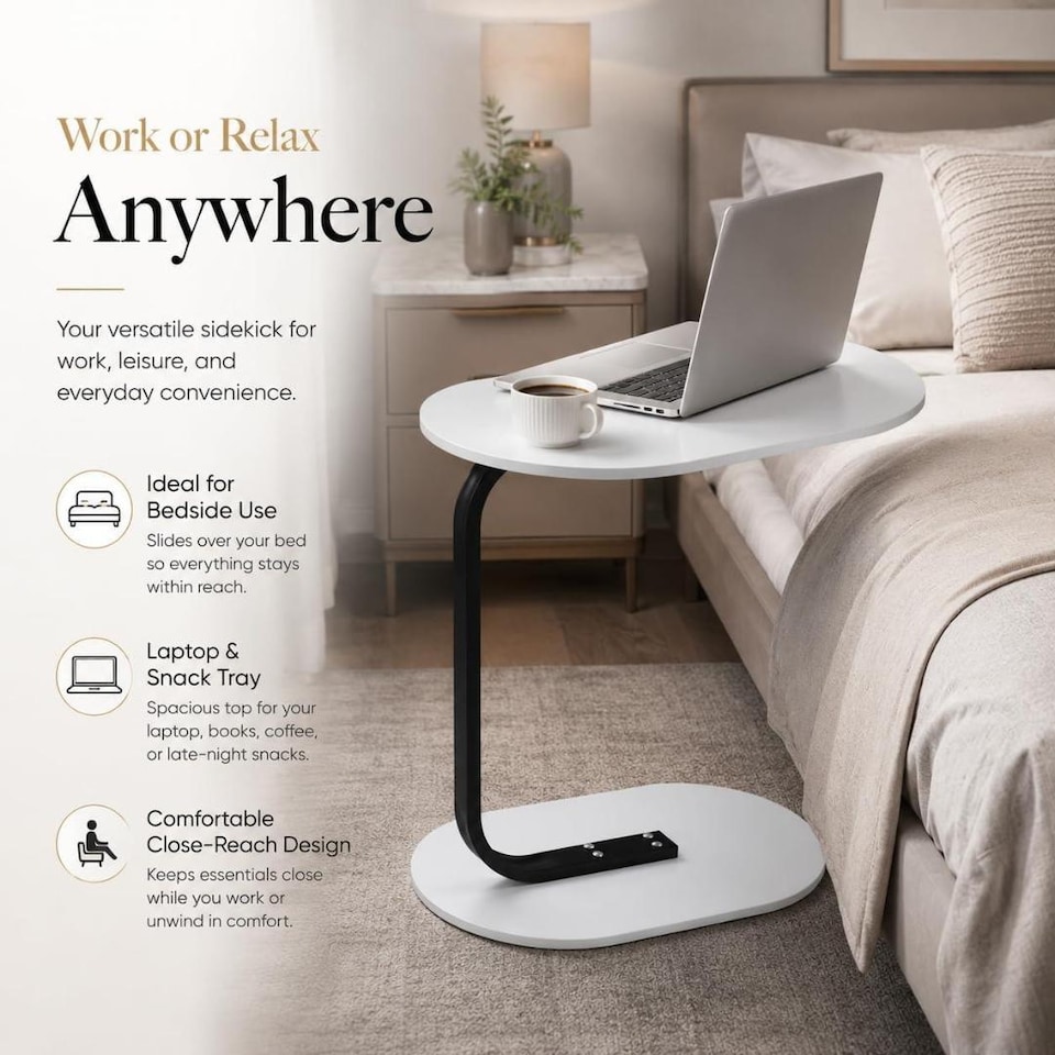 image 1 of MantraRaj Side Table for Sofa & Bed Small Snack Coffee Table Compact Couch Sofa Side Table White