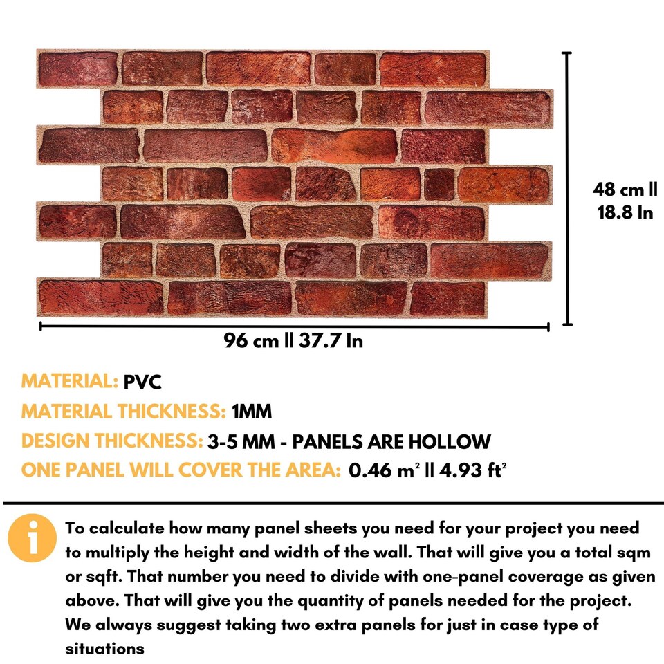 image 1 of NOVECRAFTO Red Brick Effect 3D Wall Panels (96cm x 48cm) DIY PVC Plastic Cladding Panels