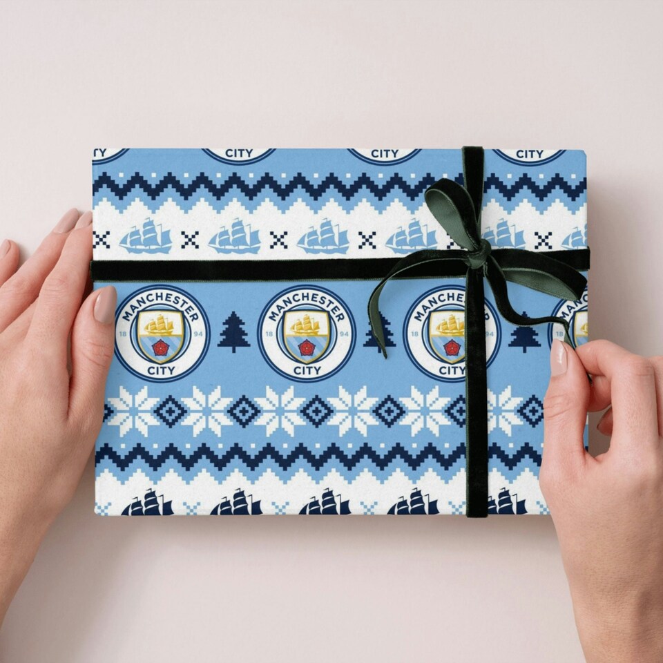 image 1 of Manchester City FC Christmas 2 Sheets & 2 Tags Gift Wrap