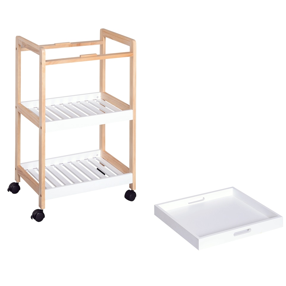 image 1 of HOMCOM 3-Tier Mobile Kitchen Trolley Cart Storage Shelves Rack Rolling Wheels White 46 x 35 x 74.5 cm