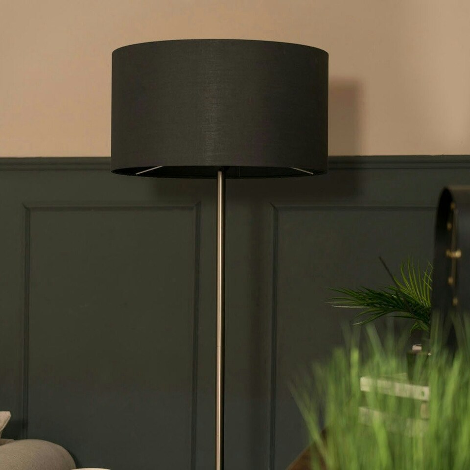 image 1 of ValueLights Large Brushed Chrome Curved Stem Marble Floor Lamp Coffee Table Light - Charcoal Shade + LED Bulb