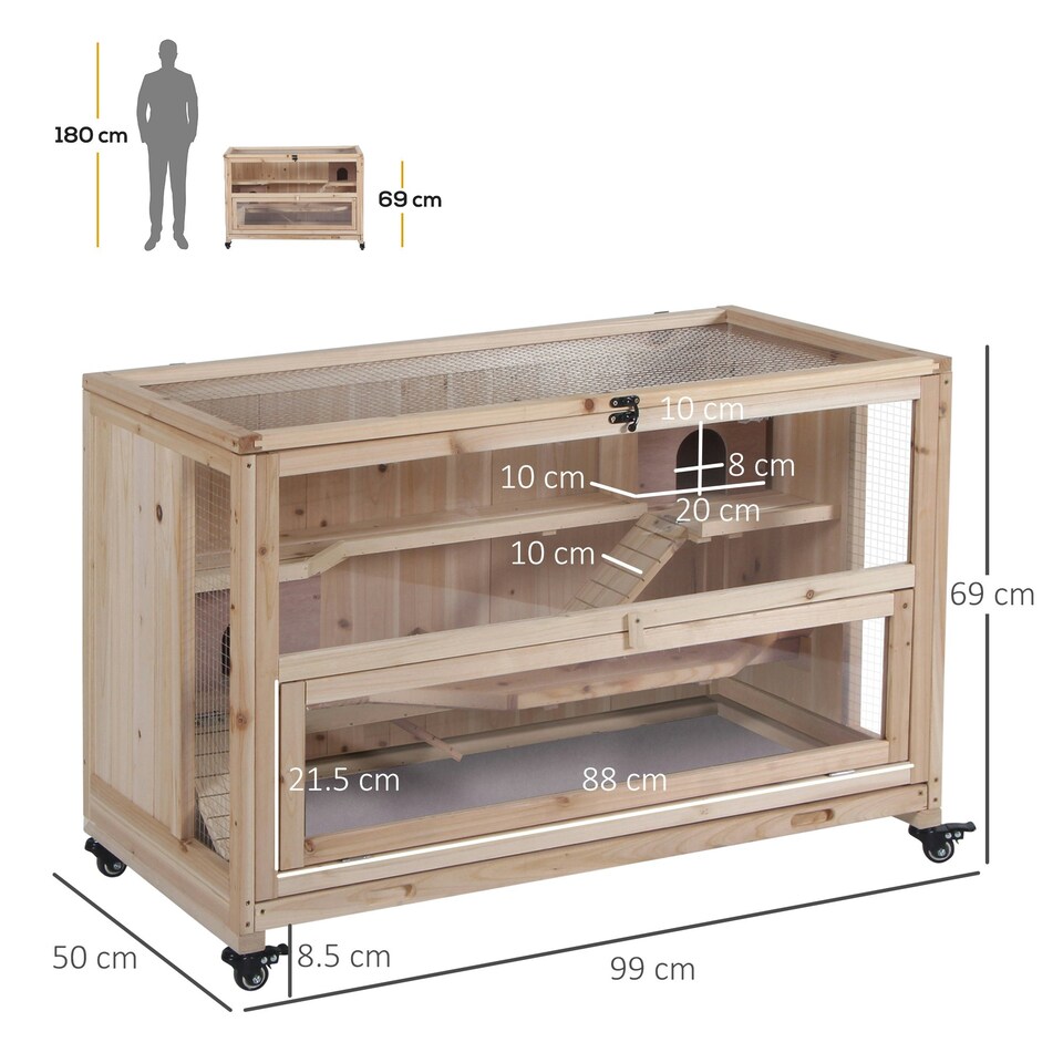 image 1 of PawHut Wooden Hamster Cage, 3-Tier Roden Small Animals Hutch, 99 x 50 x 69 cm
