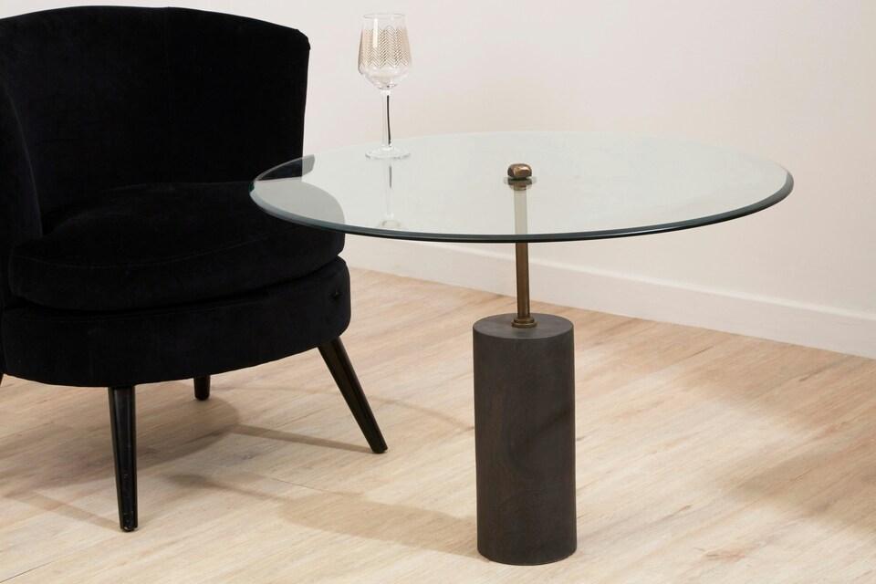 image 1 of Versatile Glass And Black Marble Side Table, Round Design Modern Side Table, Elegant Small Round Side Table | Black