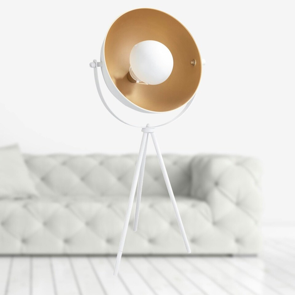 image 1 of Pair of Retro White Tripod Table Lamps White | Gold