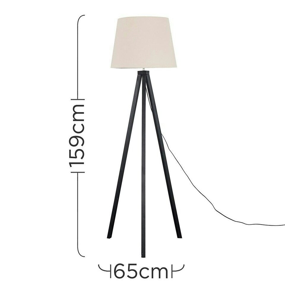 image 1 of ValueLights Modern Black Wood Tripod Floor Lamp With Beige Shade