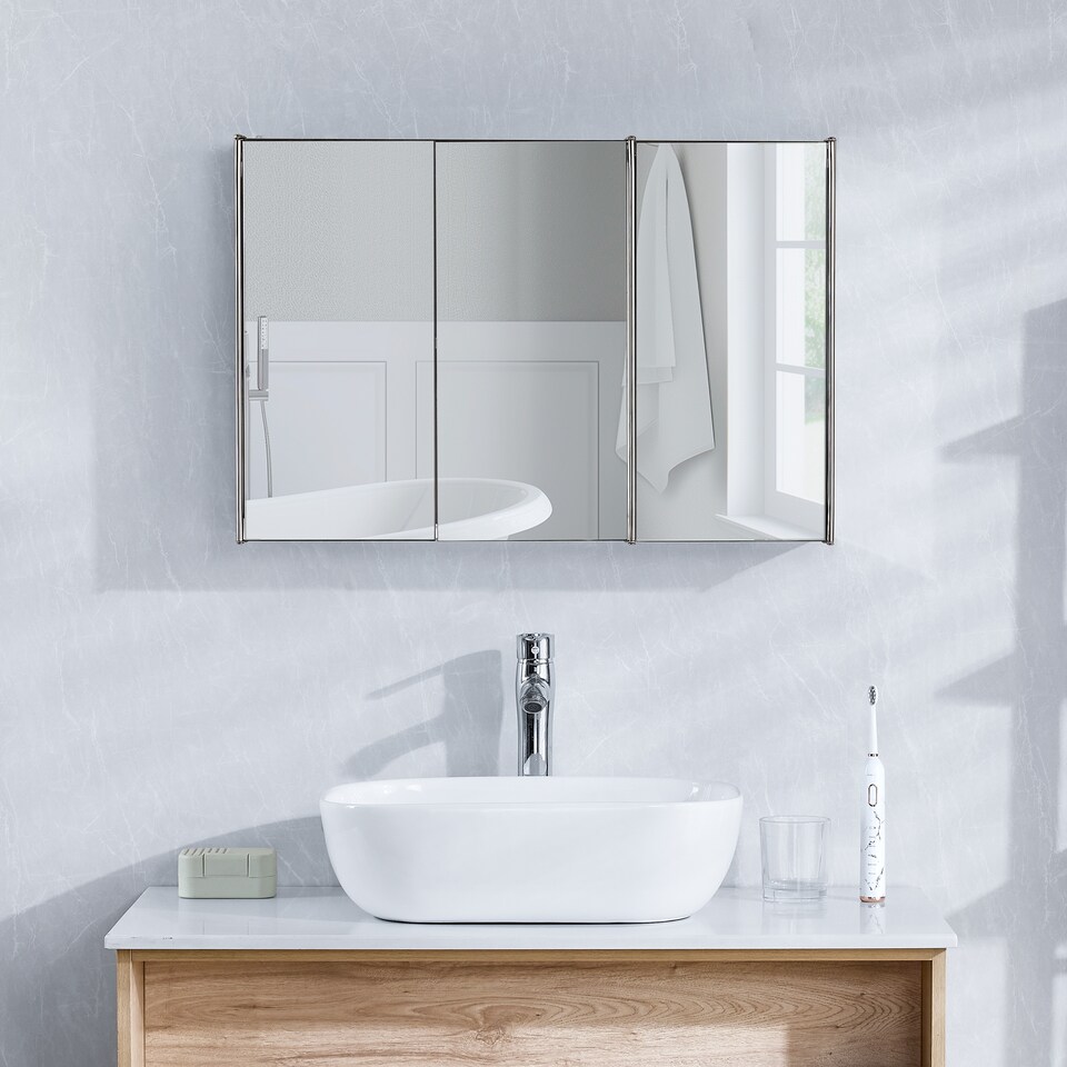 image 1 of Bath Vida Tiano Stainless Steel Mirrored Triple Wall Mounted Bathroom Cabinet | Chrome | Stainless Steel | 1