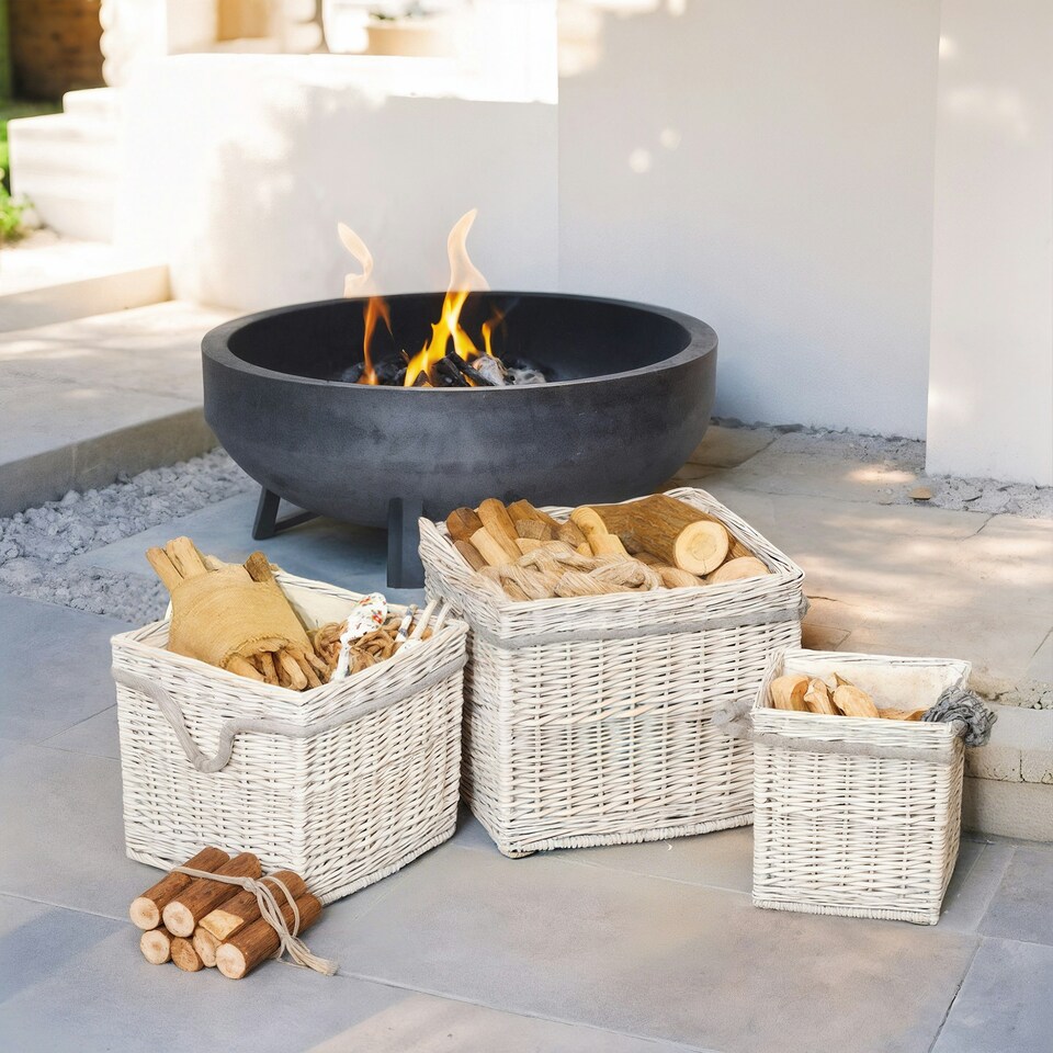 image 1 of Outsunny Set of 3 Wicker Log Basket with Liner and Rope Handles, Beige