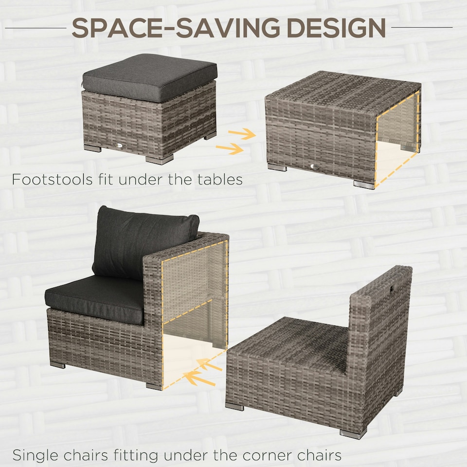 image 1 of Outsunny 8pc Outdoor Patio Furniture Set Weather Wicker Rattan Sofa Chair Grey