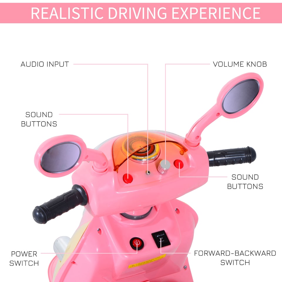 image 1 of HOMCOM Kids Electric Ride On Toy Car 6V Electric Motorbike with Chargeable Battery Headlight and Music for 3-5 Years - Pink