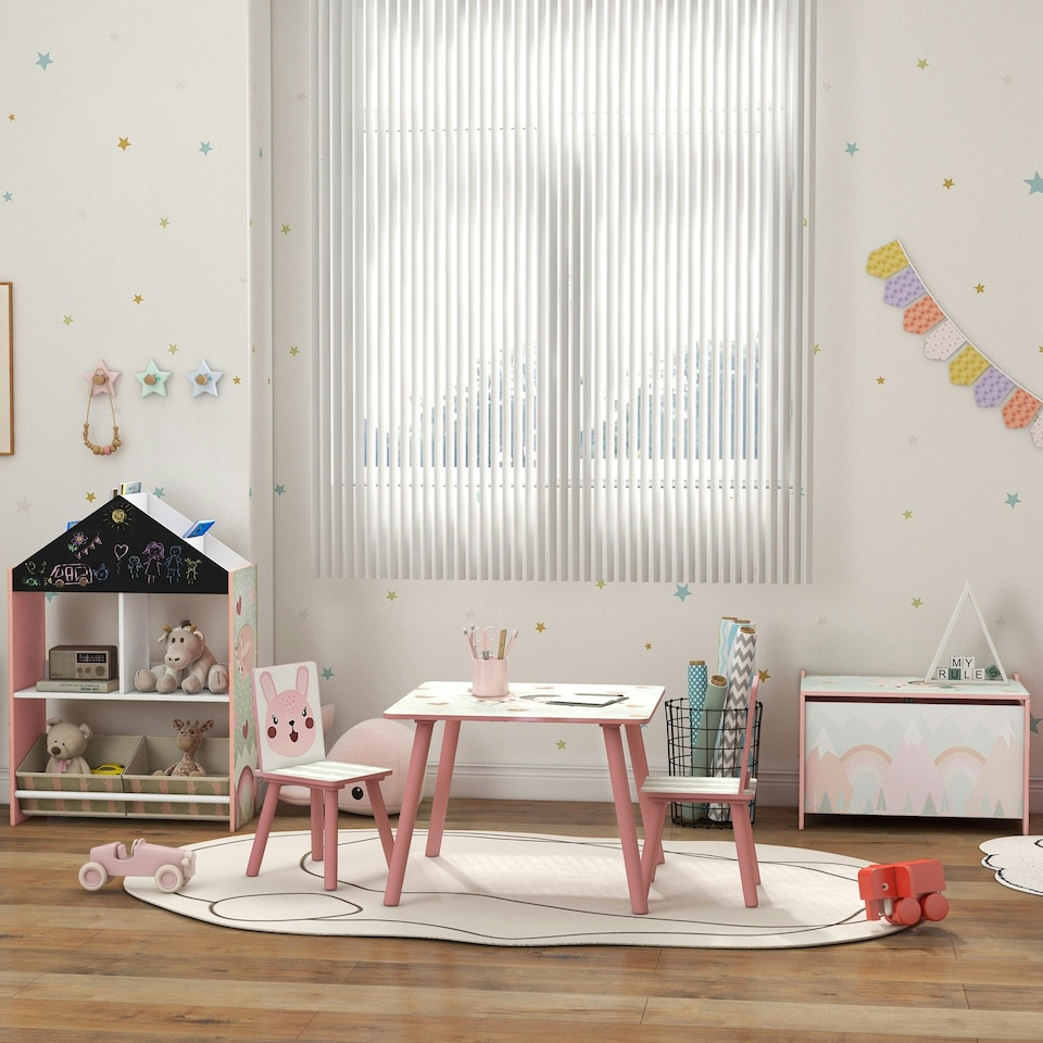 image 1 of ZONEKIZ Kids Table and Chairs, Children Desk with Two Chairs, Three Piece 