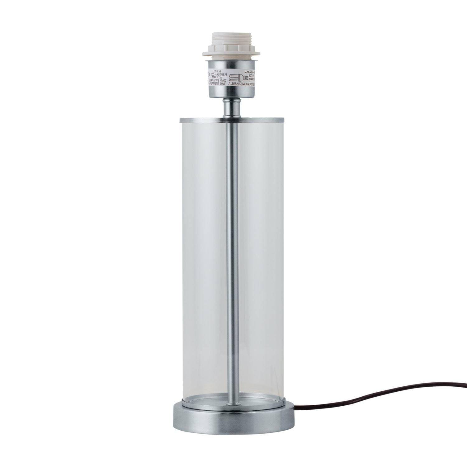 First Choice Lighting Aura - Chrome with Glass Column Table Lamp Base in Silver