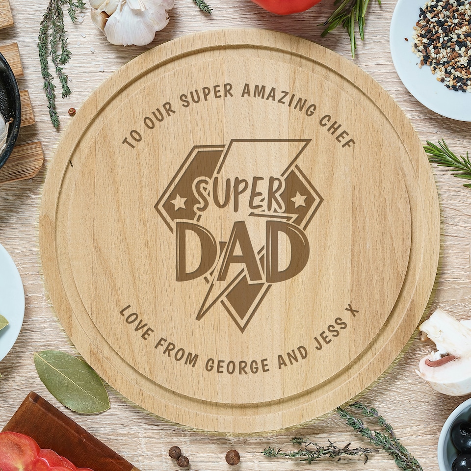 image 1 of Personalised Super Dad Chopping Board Brown