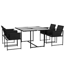 Outsunny 5 Piece Garden Dining Set, 4 Seater Outdoor Table and Chairs with Texteline Seat, Space Saving Cube Set with Foldable Backrest, Tempered Glass Table Top, for Patio, Black