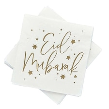 Eid Foil Luncheon Napkins 3Ply 33cm - Pack of 16 | White