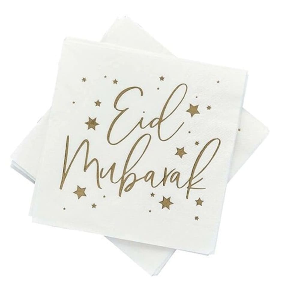 Eid Foil Luncheon Napkins 3Ply 33cm - Pack of 16 | White