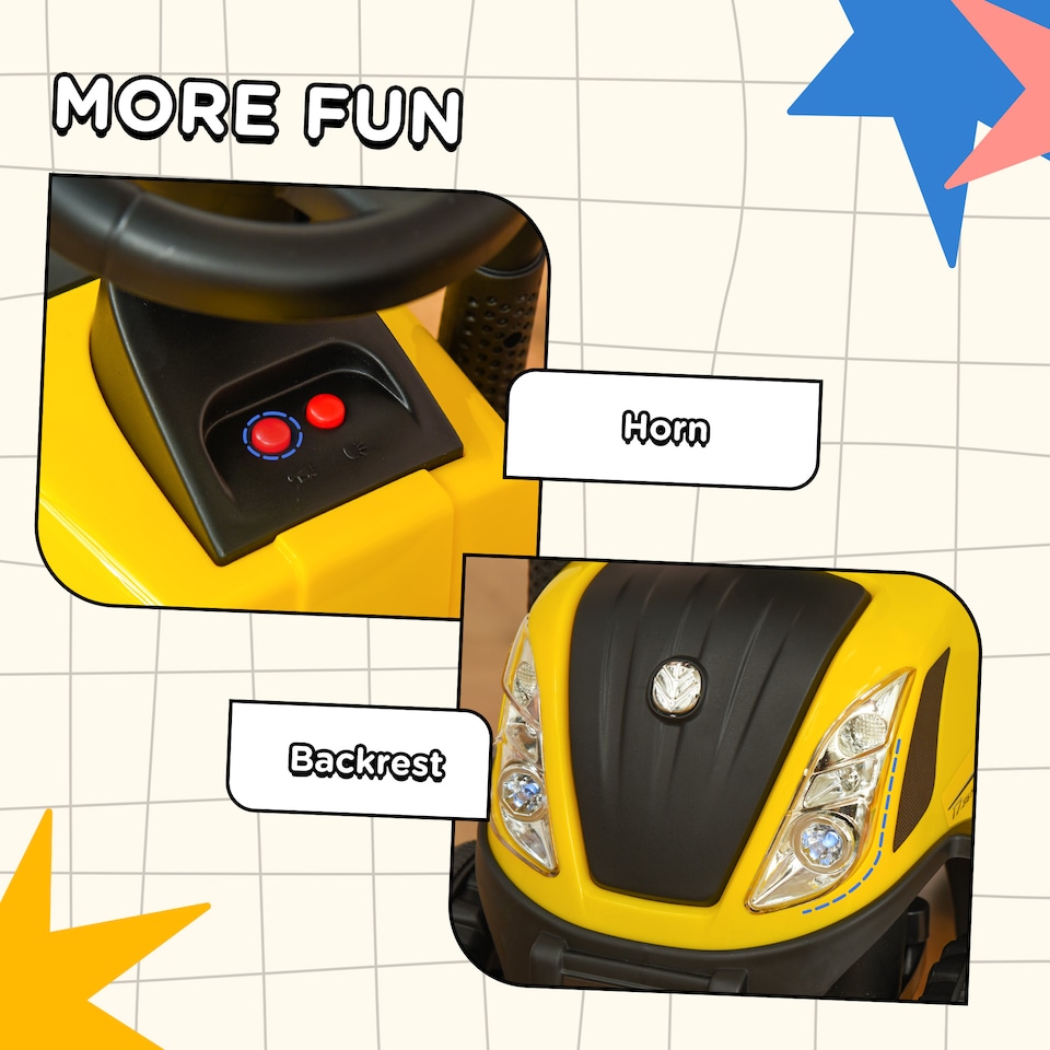 image 1 of HOMCOM Ride On Tractor Toddler Walker Foot To Floor Slider with Horn Storage Steering Wheel for 1-3 Years Old Yellow