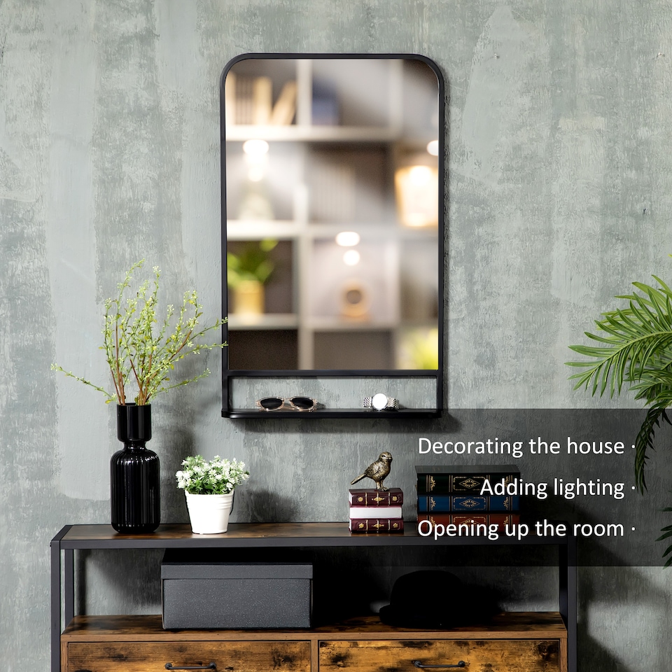 image 1 of HOMCOM Rectangle Wall Mirror with Shelf 86 x 53 cm, for Living Room, Bedroom