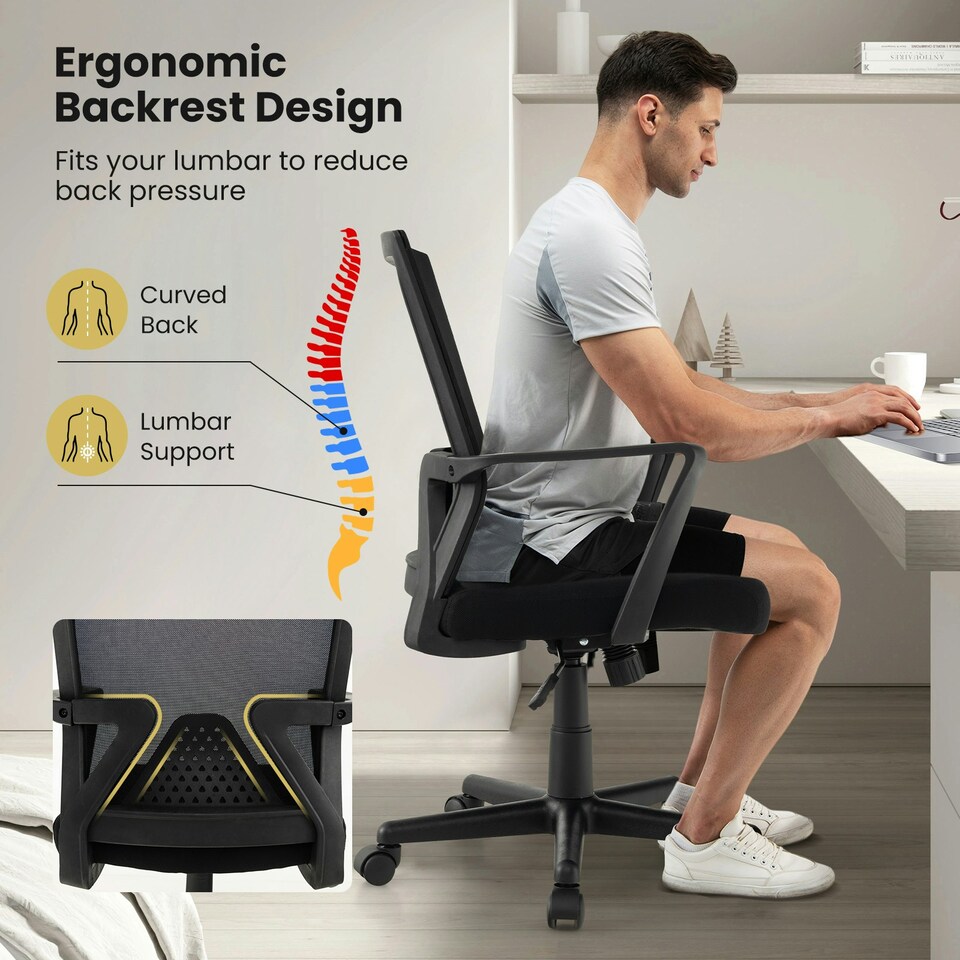 image 1 of COSTWAY Home Office Chair Ergonomic Desk Chair Black Black