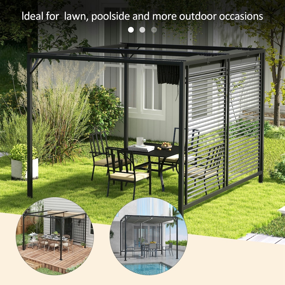 image 1 of Outsunny Metal Pergola Patio Sun Shelter Grape Tent Retractable Canopy UV Cut