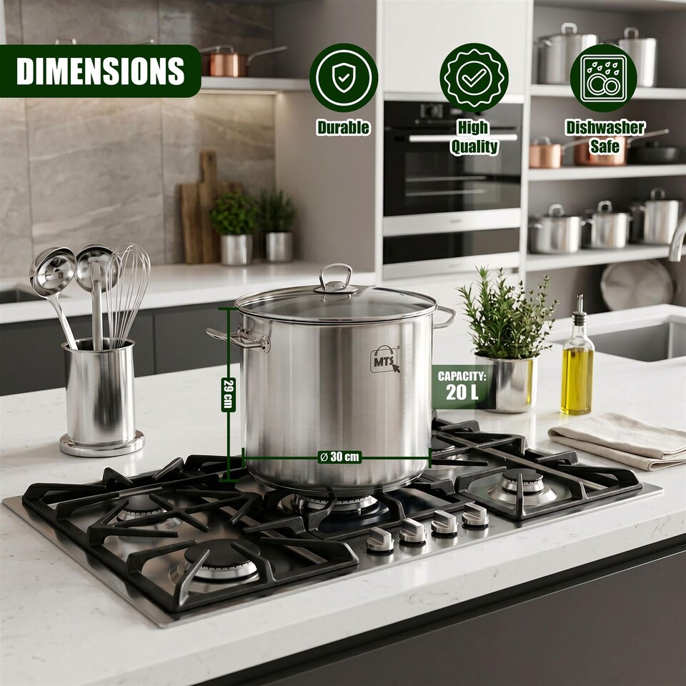 image 1 of MTS Stainless Steel Stock Pot Cooking Pan Silver 20L