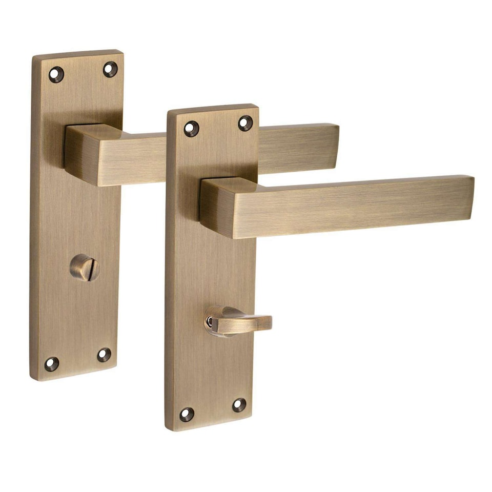 image 1 of Golden Grace 1 Pair Victorian Delta Bathroom Door Handle Antique Brass Metal Mortise Lock Set with Fixing Screws - 150mm x 40mm