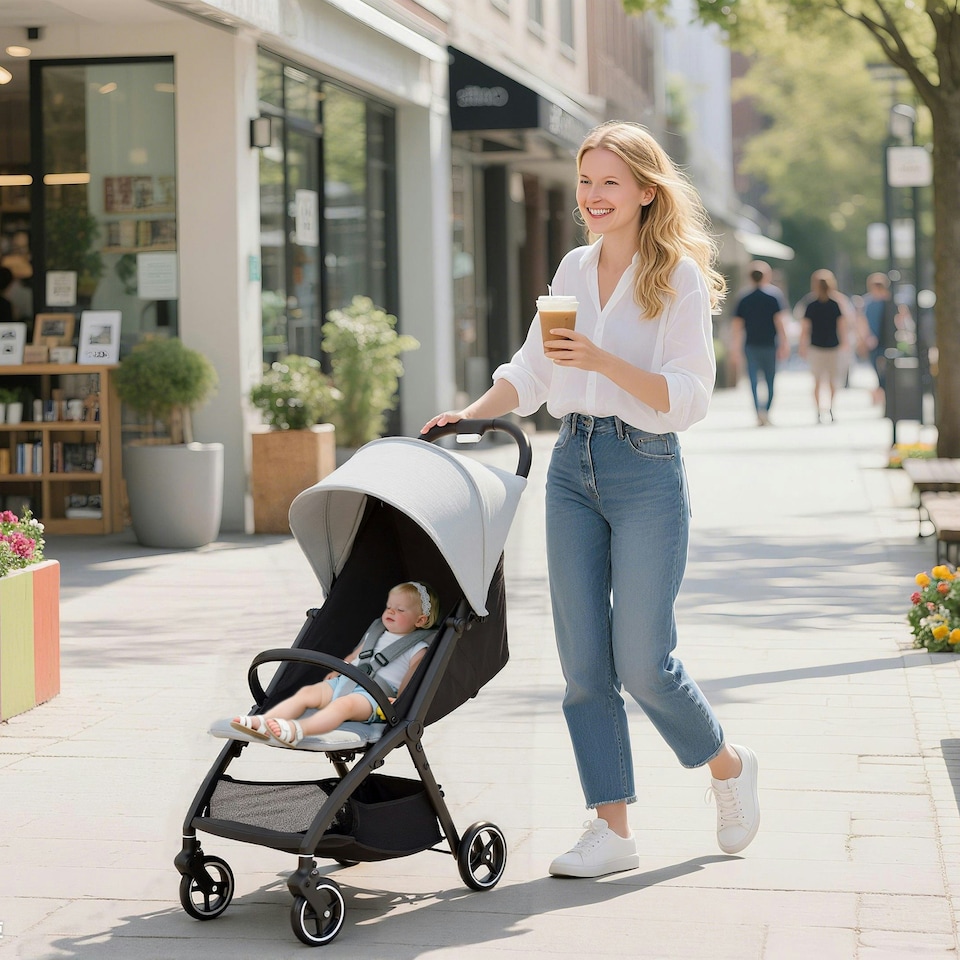 image 1 of AIYAPLAY Travel Stroller with Easy Folding, Lightweight Pushchair Grey | Light Grey