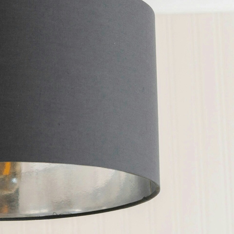 image 1 of ValueLights Reni Medium Charcoal Fabric Chrome Inner Lamp Shade & Bulb Grey