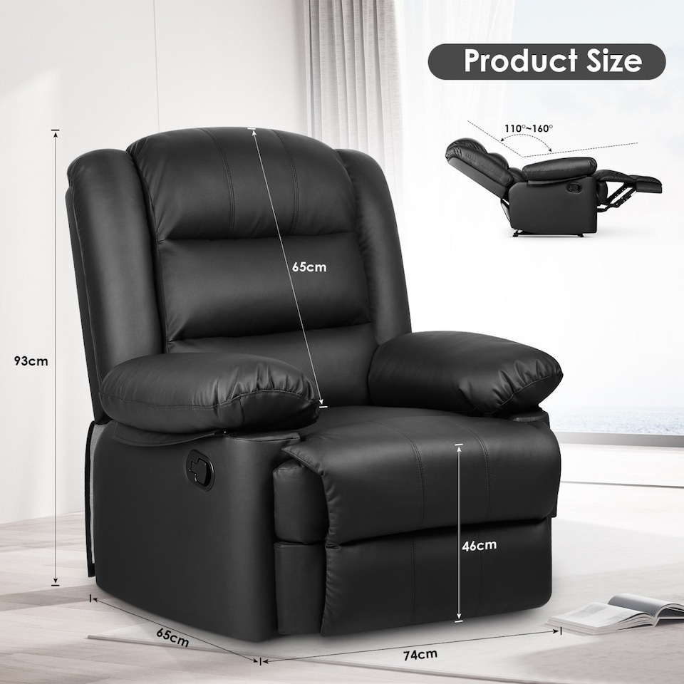image 1 of Rattantree PU Leather Recliner Chair Manual Reclining Armchair