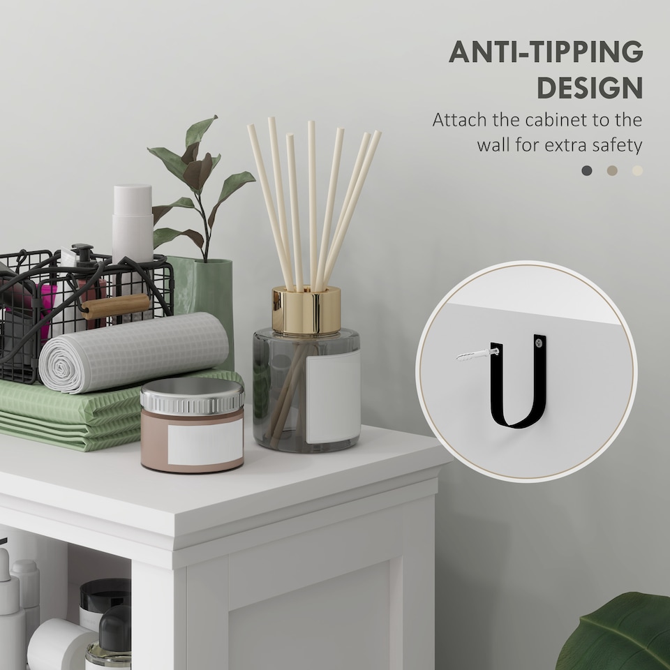 image 1 of HOMCOM Modern Bathroom Storage Cabinet, Freestanding Bathroom Cabinet with Open Shelves, a Cupboard with Doors and Adjustable Shelves, White