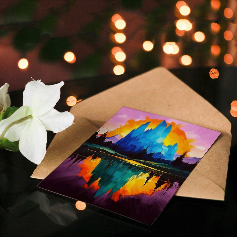 image 1 of Mount Fitz Roy Sunset Colourful Abstract Landscape Birthday Greeting Card