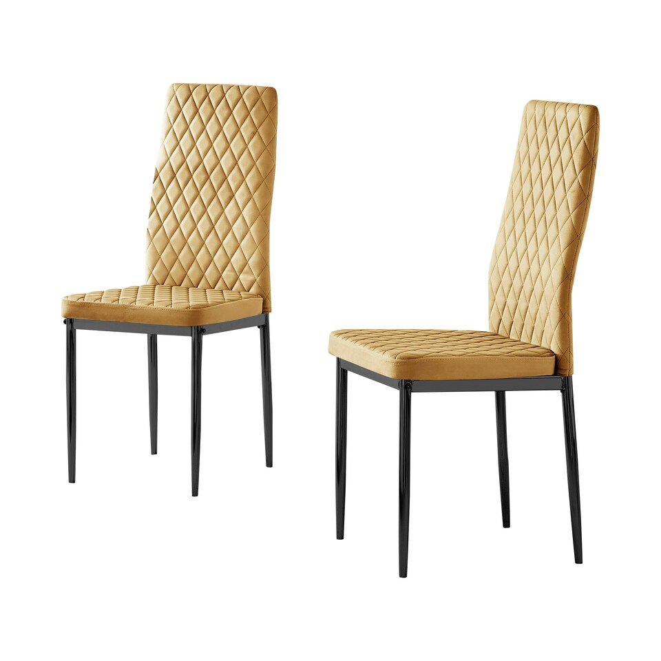 image 1 of Furniturebox 6x Milan Dining Chair Mustard Yellow Velvet Black Legs