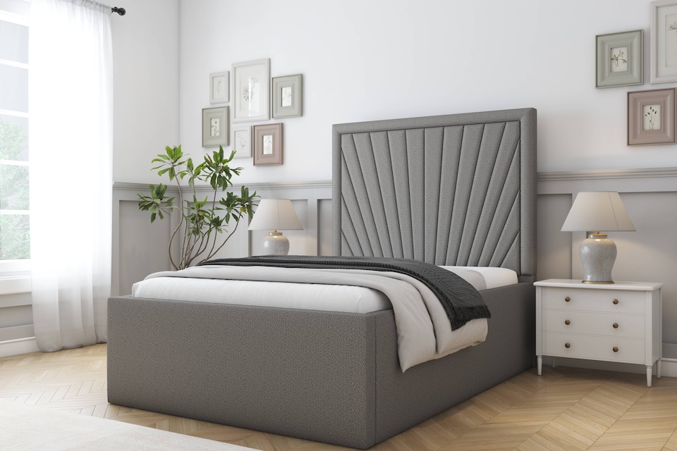 image 1 of Sloomy Somerset Pewter Dumfries Deep-Sided Bed Frame With 50" Upholstered Headboard 4'6 Double