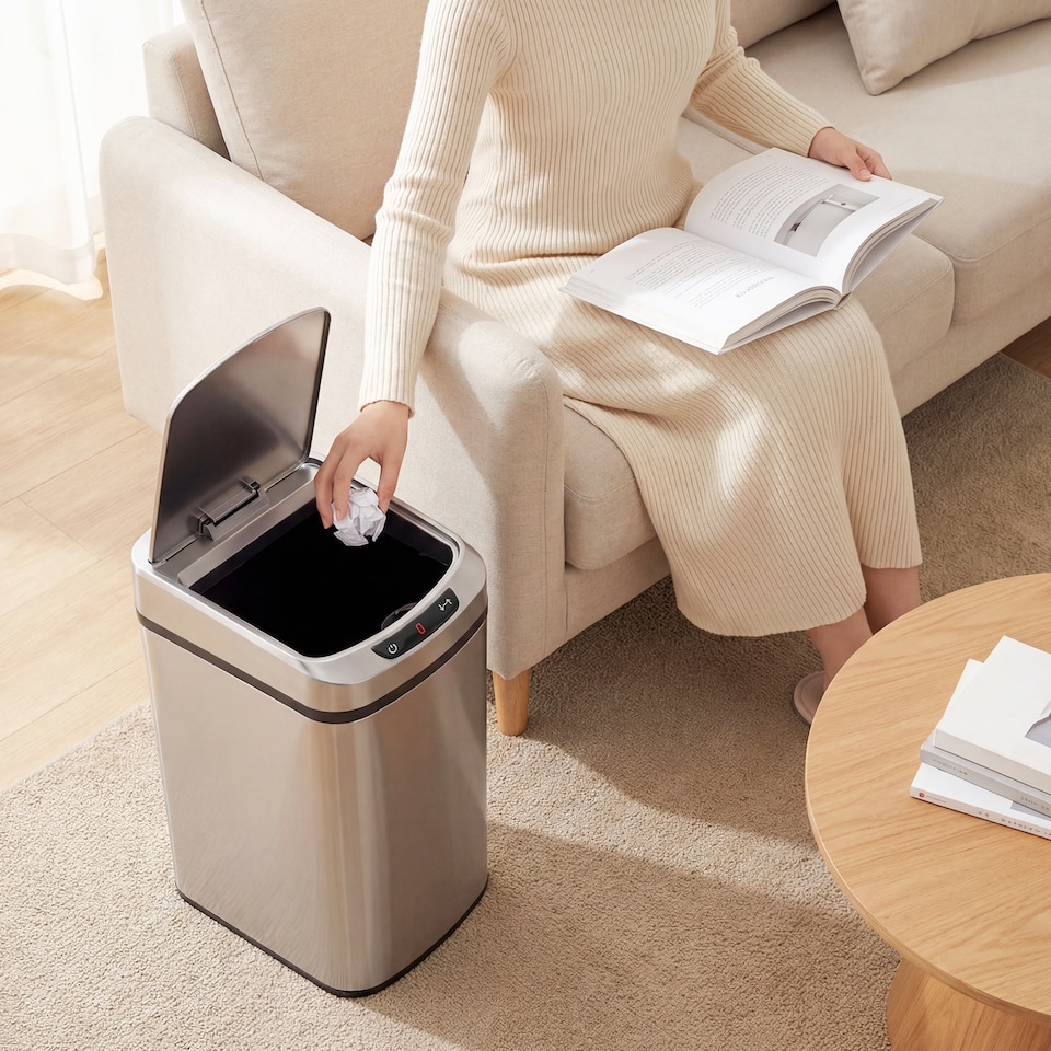 image 1 of HOMCOM 12L Sensor Bin, Automatic Touchless Motion Sensor Kitchen Bin, Compact Rubbish bin with Fingerprint Resistant Stainless Steel for Hygienic Gyms, Home Office Use, Silver Tone Tone | Silver