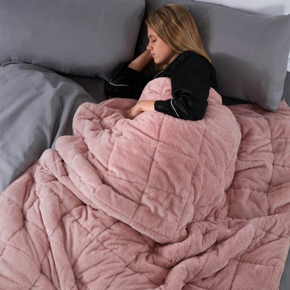 image 1 of OHS Teddy Fleece Weighted Blanket 6kg, 125x180cm - Blush Pink
