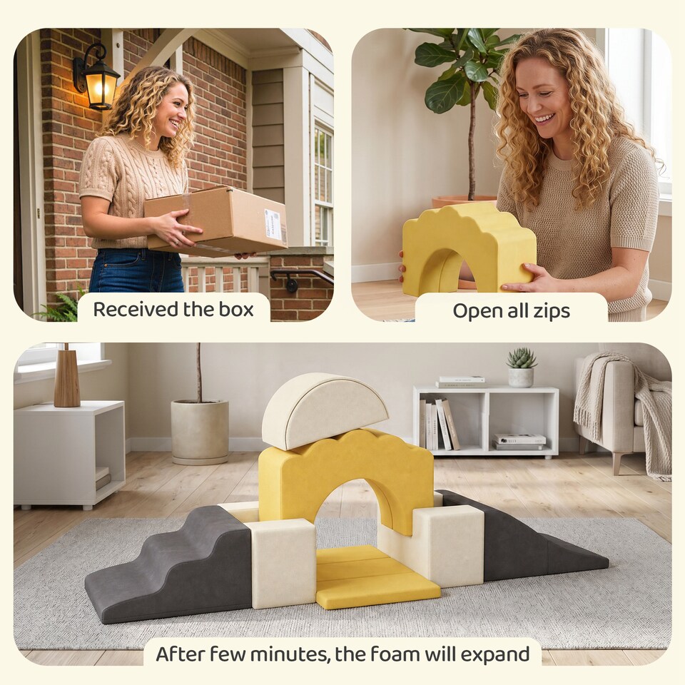 image 1 of AIYAPLAY Kids Soft Play Set, 7 Piece Foam Climbing Blocks, Yellow