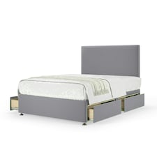 Silver Plush Velvet 4 Drawer Divan Base and Valencia Headboard King Size